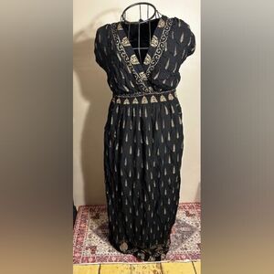 Boho womens size medium party black tan long maxi dress